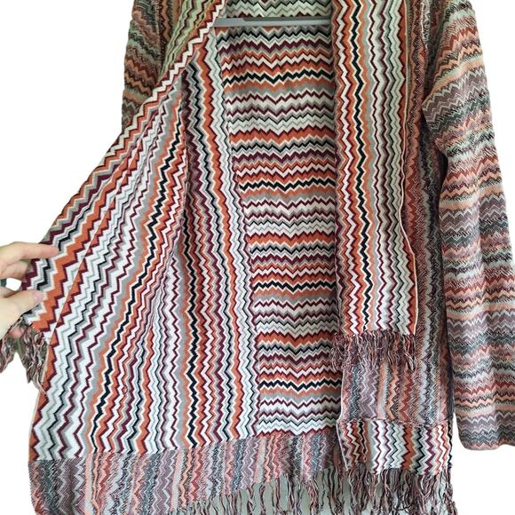 Colorful Warm Zigzag Open Inside Out Bohemian Sweater Fringe Detail M - Picture 4 of 8